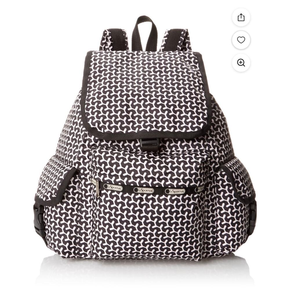 LeSportsac‎ Voyager Backpack Peppercorn Black White Geometric Travel Minimalist - Picture 4 of 15